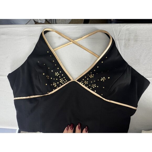 Dave & Johnny Y2K Vtg 90s 13/14 Black Babydoll Dress Gold Accent Maxi Whimsigoth - Picture 6 of 15